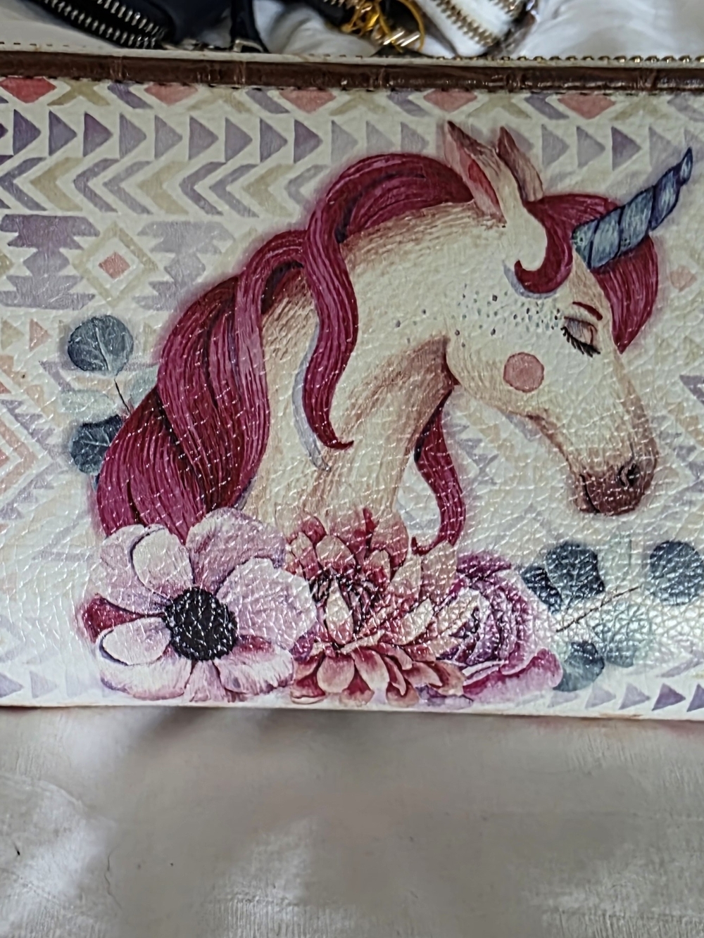 Unbranded Pink Unicorn Floral Wristlet Clutch